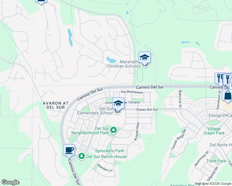 map of restaurants, bars, coffee shops, grocery stores, and more near 16069 Wayne Hill in San Diego