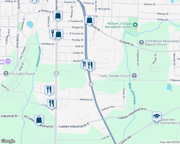 map of restaurants, bars, coffee shops, grocery stores, and more near 1313 Hamilton Road in LaGrange