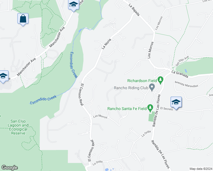 map of restaurants, bars, coffee shops, grocery stores, and more near 4540 Los Pinos in Rancho Santa Fe