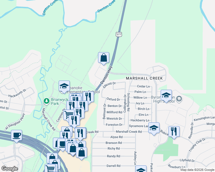 map of restaurants, bars, coffee shops, grocery stores, and more near 204 Ellicott Drive in Roanoke