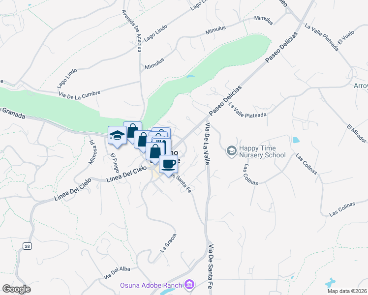 map of restaurants, bars, coffee shops, grocery stores, and more near 6156 La Flecha in Rancho Santa Fe
