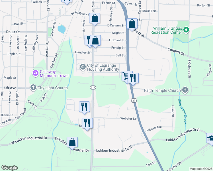 map of restaurants, bars, coffee shops, grocery stores, and more near 1183 Whitesville Road in LaGrange