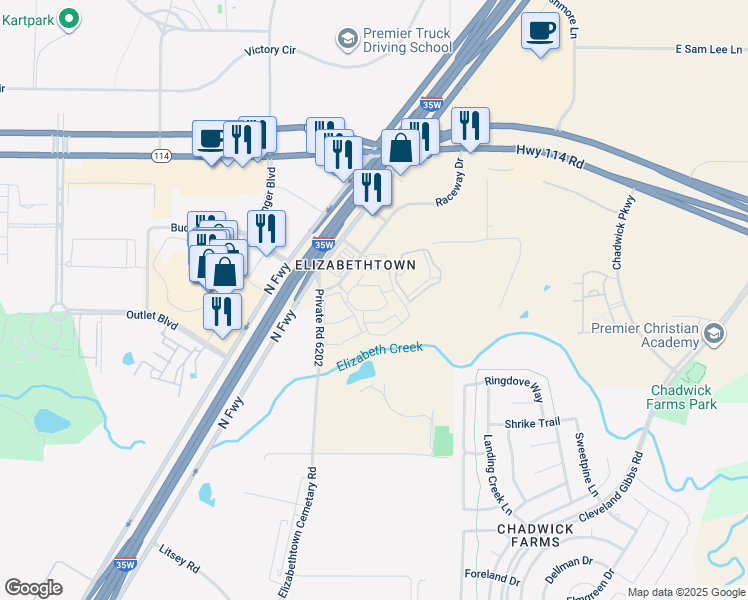 map of restaurants, bars, coffee shops, grocery stores, and more near 13861 Raceway Drive in Roanoke