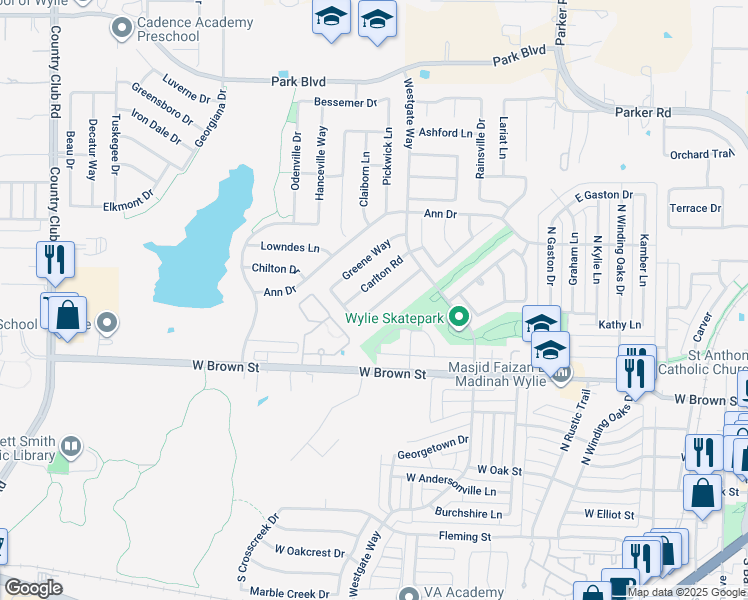 map of restaurants, bars, coffee shops, grocery stores, and more near 902 Chickesaw Ln in Wylie