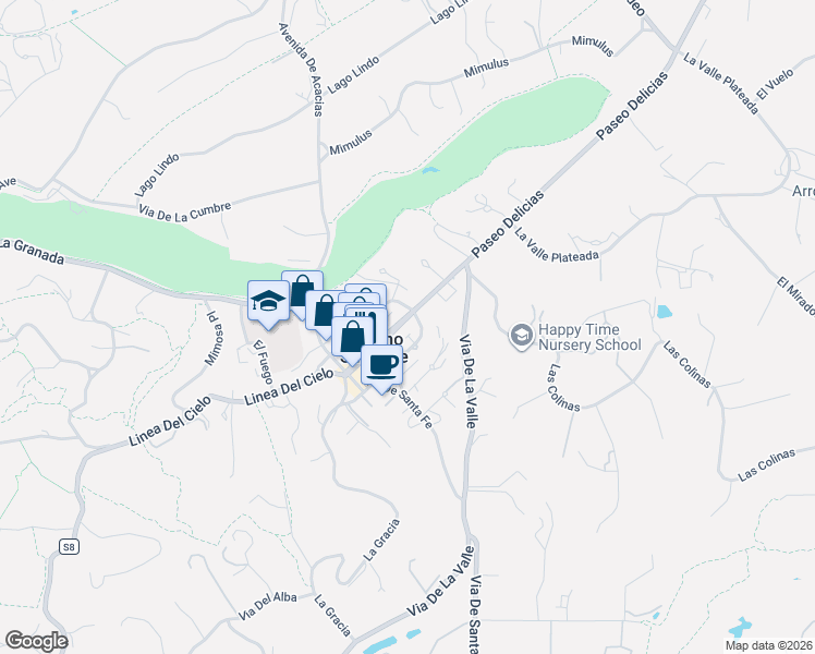 map of restaurants, bars, coffee shops, grocery stores, and more near 6156 La Flecha in Rancho Santa Fe