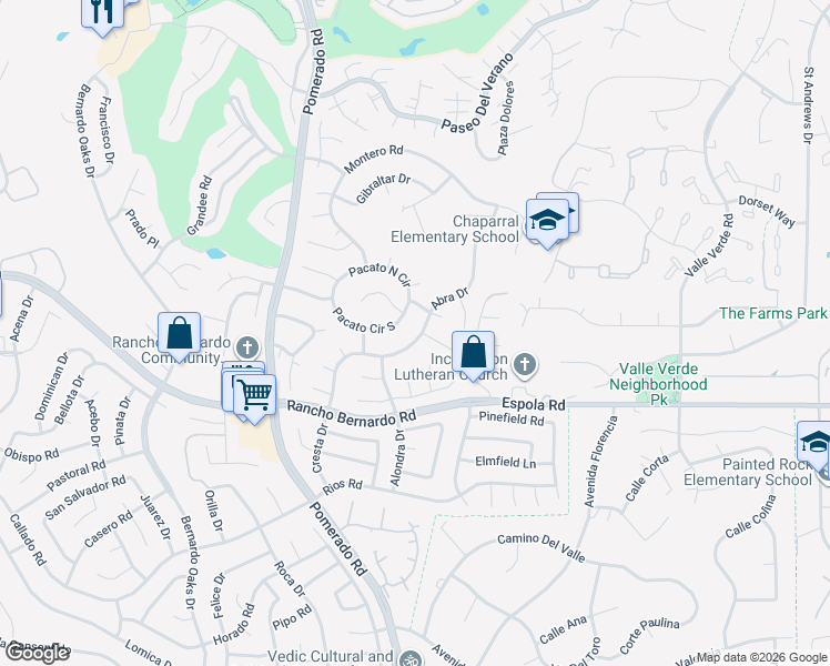 map of restaurants, bars, coffee shops, grocery stores, and more near 12762 Abra Drive in San Diego