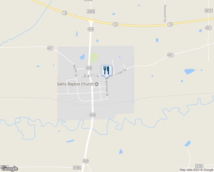 map of restaurants, bars, coffee shops, grocery stores, and more near Grapevine Street in Sallis