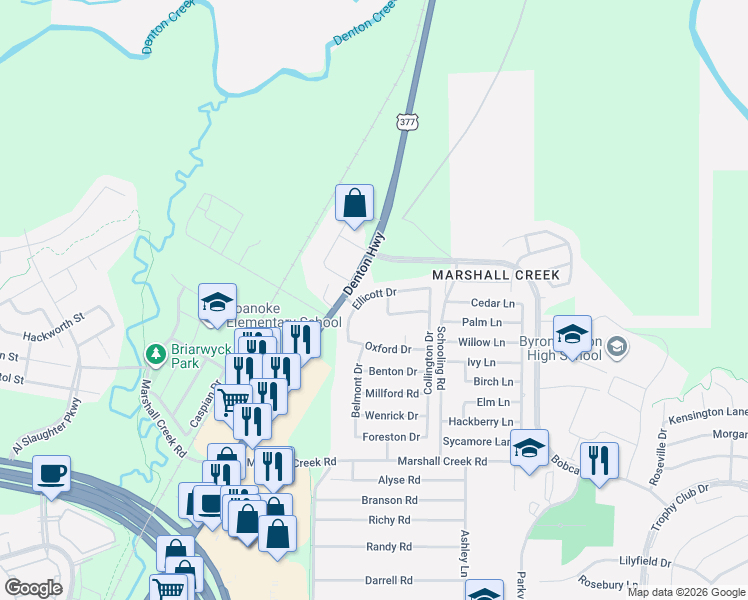 map of restaurants, bars, coffee shops, grocery stores, and more near 204 Ellicott Drive in Roanoke
