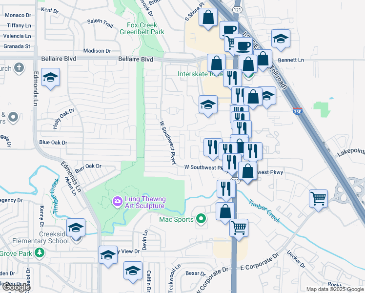 map of restaurants, bars, coffee shops, grocery stores, and more near 1753 Massey Drive in Lewisville