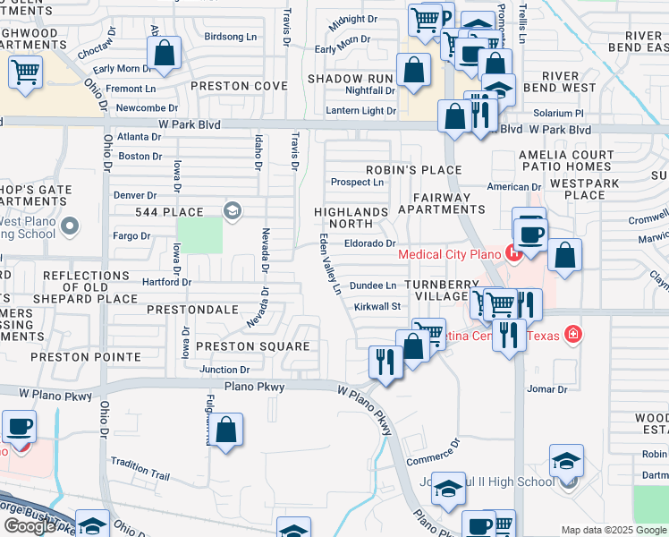 map of restaurants, bars, coffee shops, grocery stores, and more near 4212 Ambrosia Lane in Plano
