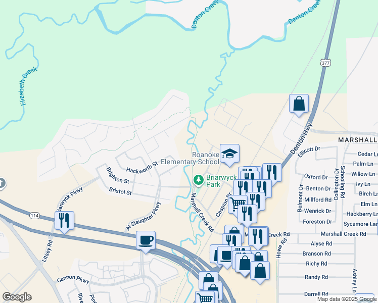 map of restaurants, bars, coffee shops, grocery stores, and more near 1217 Hackworth Street in Roanoke