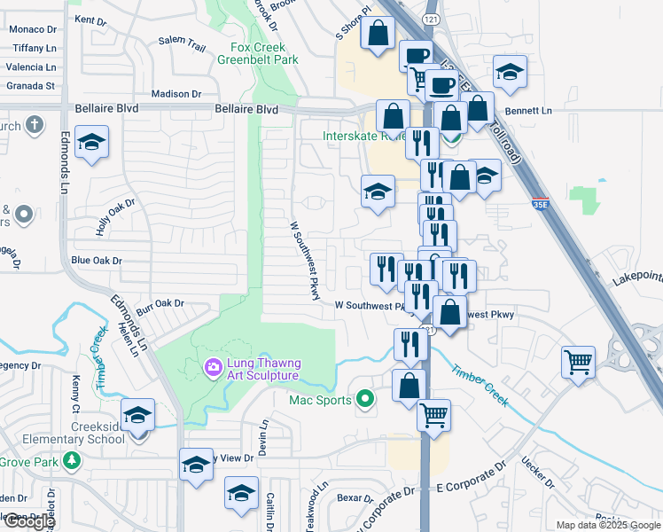 map of restaurants, bars, coffee shops, grocery stores, and more near 1753 Massey Drive in Lewisville