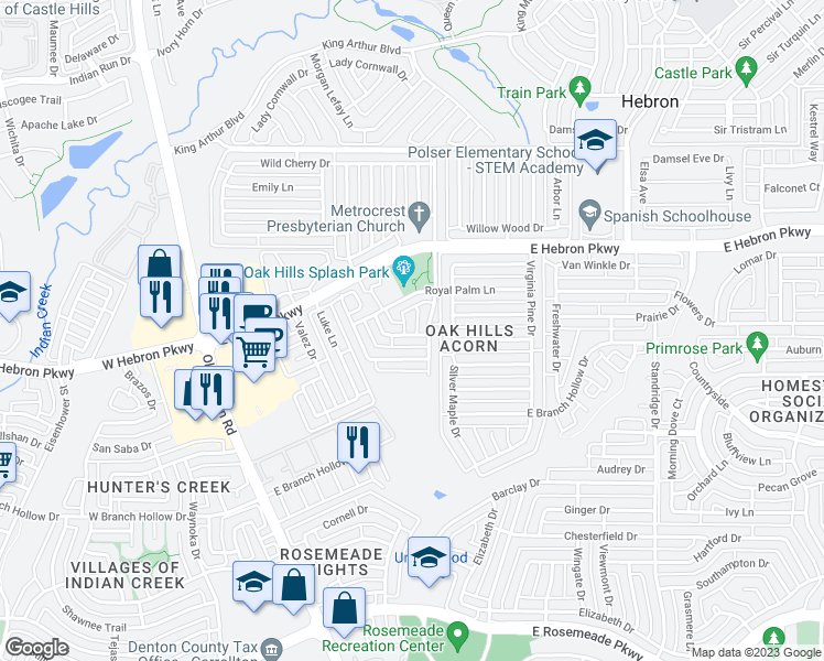map of restaurants, bars, coffee shops, grocery stores, and more near 4000 Del Ray Court in Carrollton