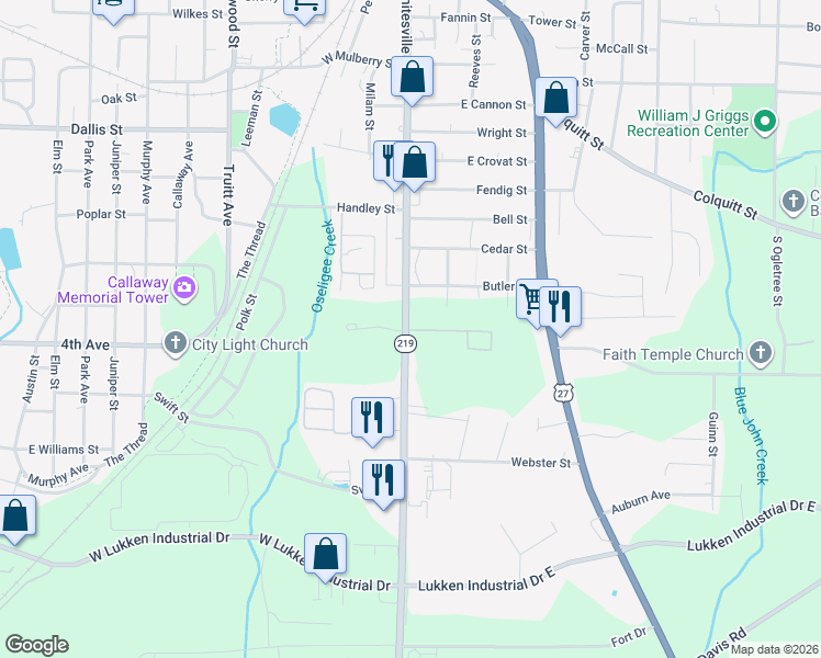map of restaurants, bars, coffee shops, grocery stores, and more near 1183 Whitesville Road in LaGrange