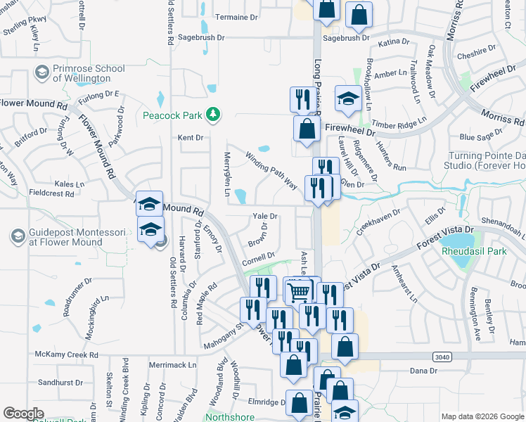 map of restaurants, bars, coffee shops, grocery stores, and more near 2924 Yale Drive in Lewisville