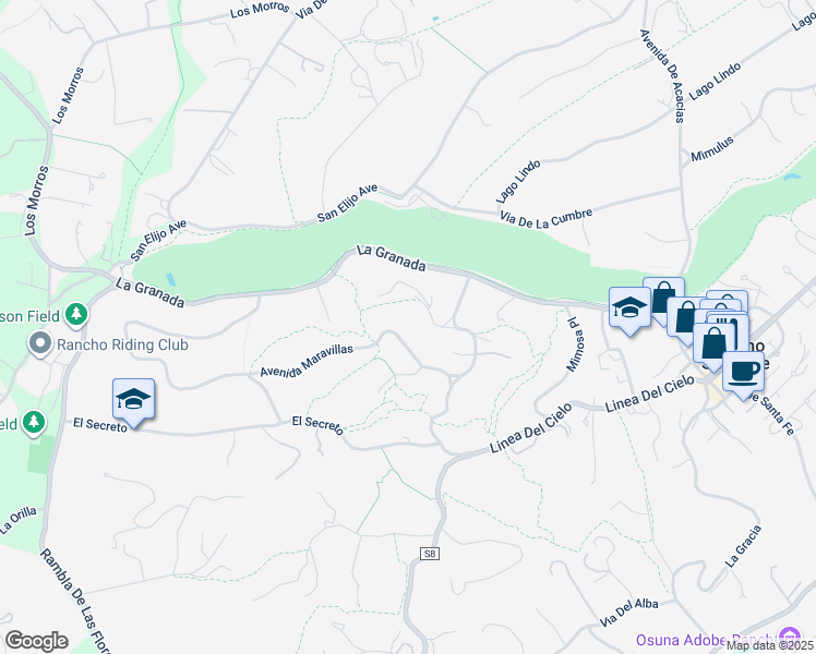 map of restaurants, bars, coffee shops, grocery stores, and more near 5508 Avenida Maravillas in Rancho Santa Fe