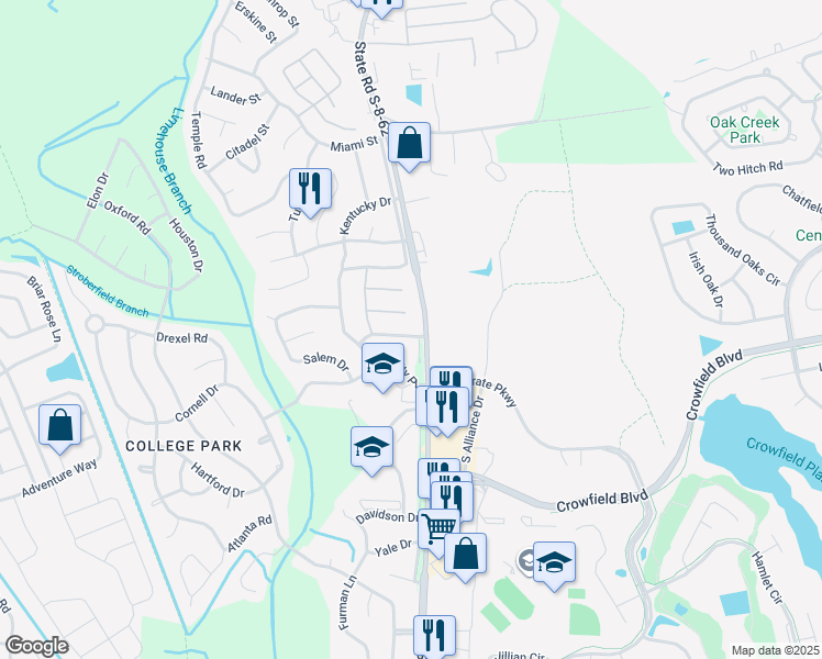 map of restaurants, bars, coffee shops, grocery stores, and more near 1385 South University Drive in Ladson