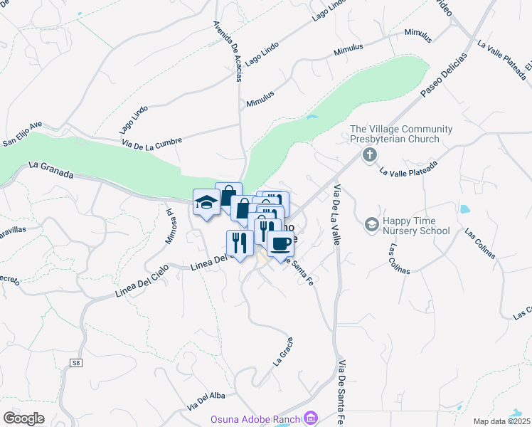 map of restaurants, bars, coffee shops, grocery stores, and more near 6114 El Tordo in Rancho Santa Fe