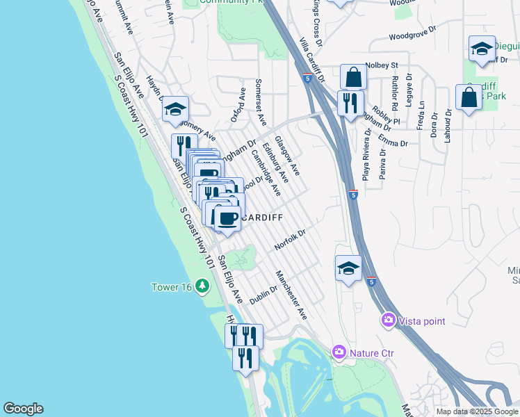 map of restaurants, bars, coffee shops, grocery stores, and more near in Encinitas