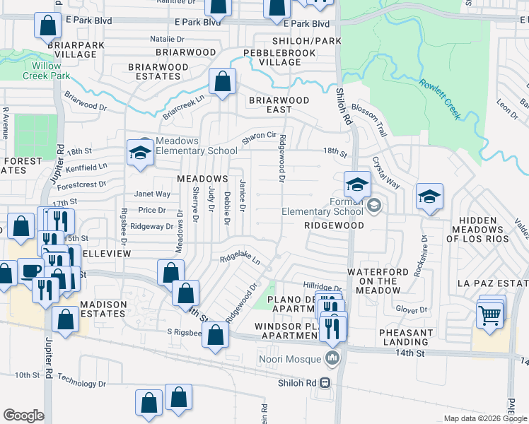 map of restaurants, bars, coffee shops, grocery stores, and more near 2 Westglen Place in Plano