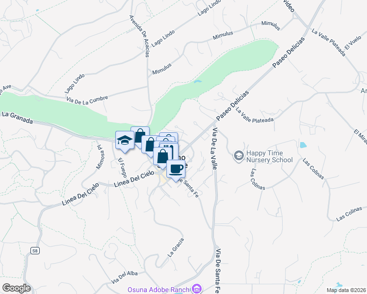 map of restaurants, bars, coffee shops, grocery stores, and more near 6138 Paseo Delicias in Rancho Santa Fe
