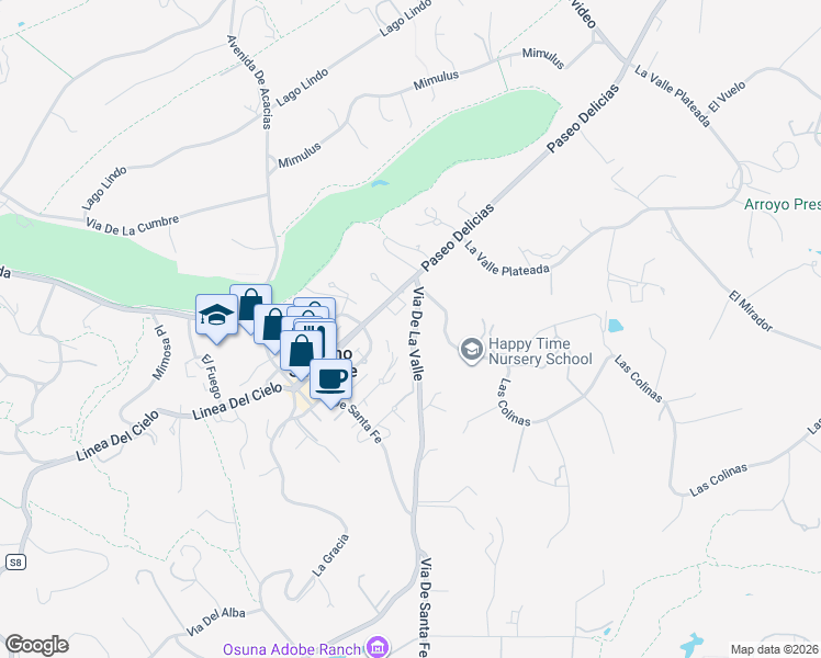 map of restaurants, bars, coffee shops, grocery stores, and more near 17112 Via De La Valle in Rancho Santa Fe