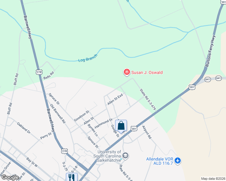 map of restaurants, bars, coffee shops, grocery stores, and more near 1194 Googe Circle in Allendale