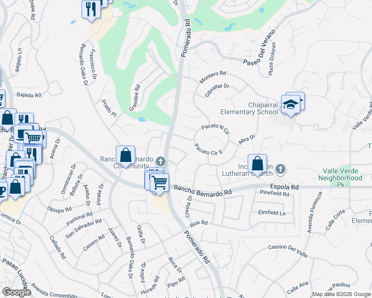 map of restaurants, bars, coffee shops, grocery stores, and more near 12569 Caminito De La Gallarda in San Diego