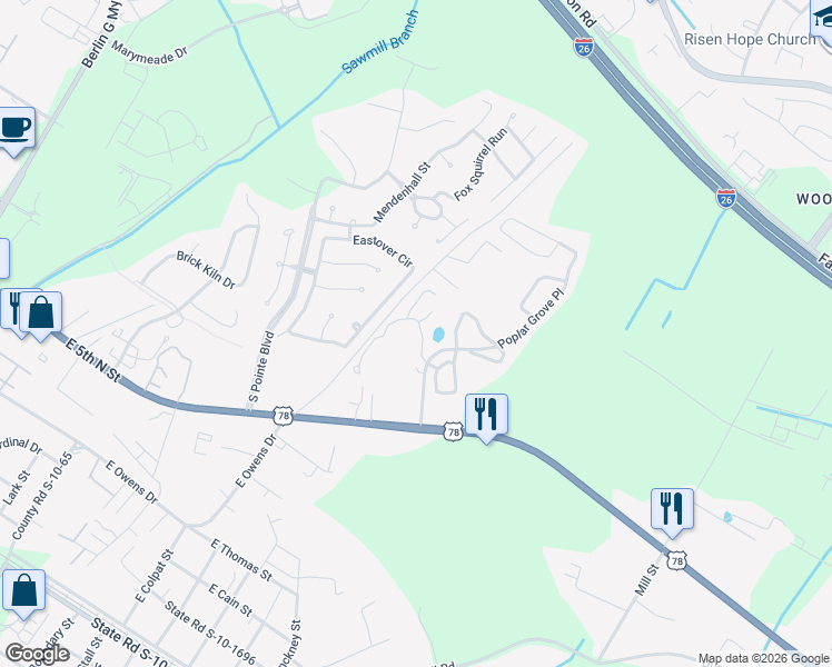 map of restaurants, bars, coffee shops, grocery stores, and more near 601 Pine Bluff Drive in Summerville
