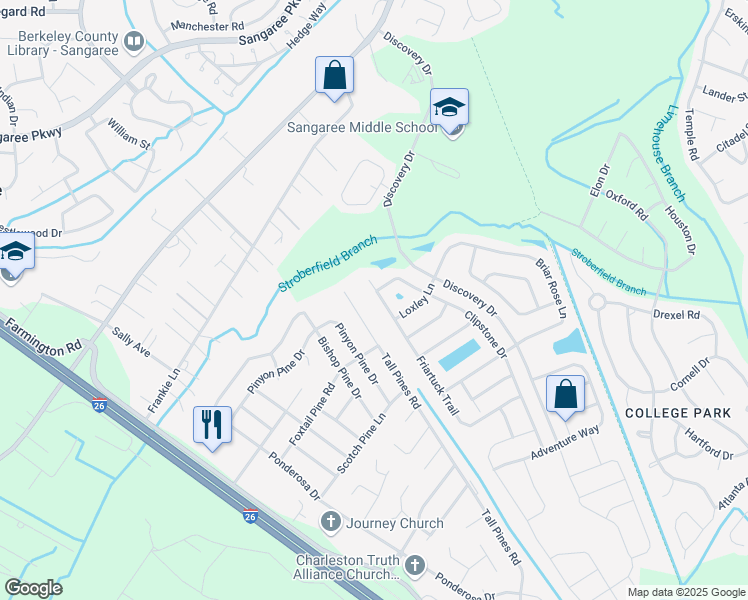 map of restaurants, bars, coffee shops, grocery stores, and more near 1015 Friartuck Trail in Ladson