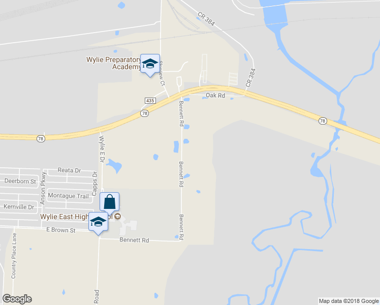 map of restaurants, bars, coffee shops, grocery stores, and more near 5482 Bennett Road in Wylie
