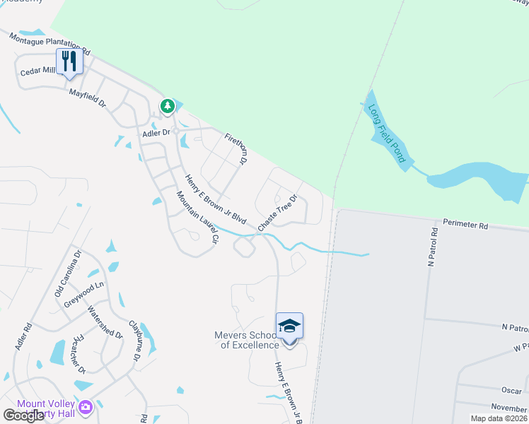 map of restaurants, bars, coffee shops, grocery stores, and more near 206 Daniels Creek Circle in Goose Creek