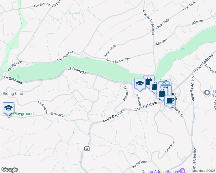 map of restaurants, bars, coffee shops, grocery stores, and more near 5705 La Granada in Rancho Santa Fe