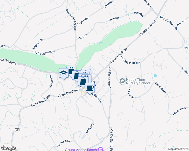 map of restaurants, bars, coffee shops, grocery stores, and more near 6156 La Flecha in Rancho Santa Fe