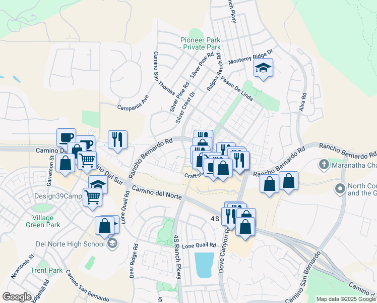 map of restaurants, bars, coffee shops, grocery stores, and more near 10411 Reserve Drive in San Diego