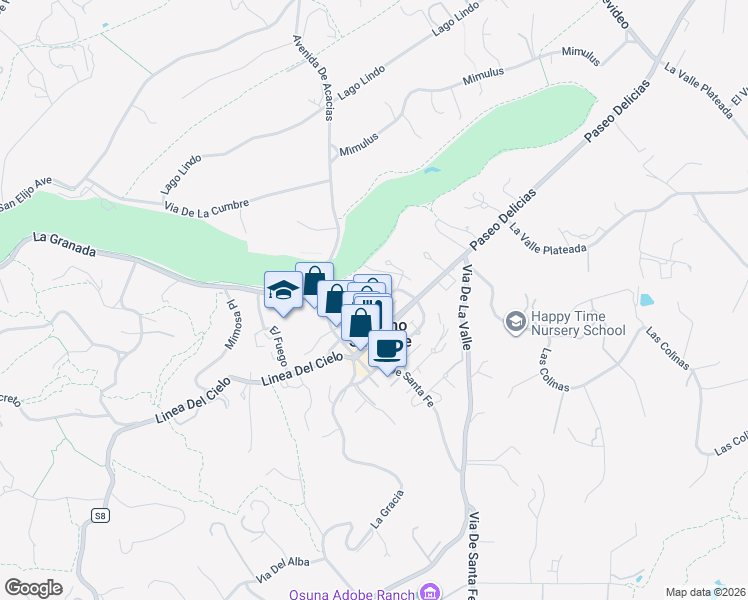 map of restaurants, bars, coffee shops, grocery stores, and more near 6124 El Tordo in Rancho Santa Fe