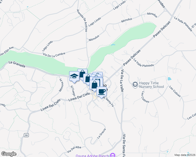 map of restaurants, bars, coffee shops, grocery stores, and more near 6124 El Tordo in Rancho Santa Fe