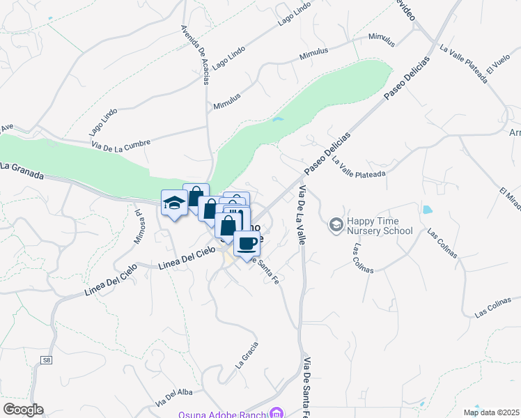 map of restaurants, bars, coffee shops, grocery stores, and more near 6156 La Flecha in Rancho Santa Fe