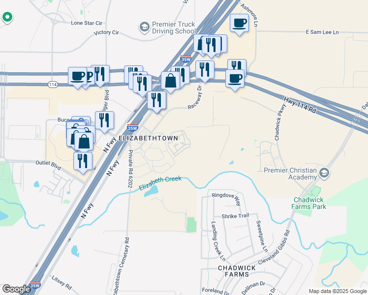map of restaurants, bars, coffee shops, grocery stores, and more near 8299 Small Block Road in Northlake