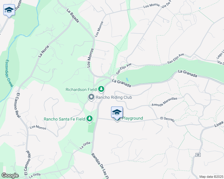 map of restaurants, bars, coffee shops, grocery stores, and more near 5295 Avenida Maravillas in Rancho Santa Fe