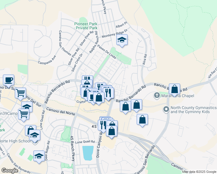 map of restaurants, bars, coffee shops, grocery stores, and more near 10482 Hollingsworth Way in San Diego