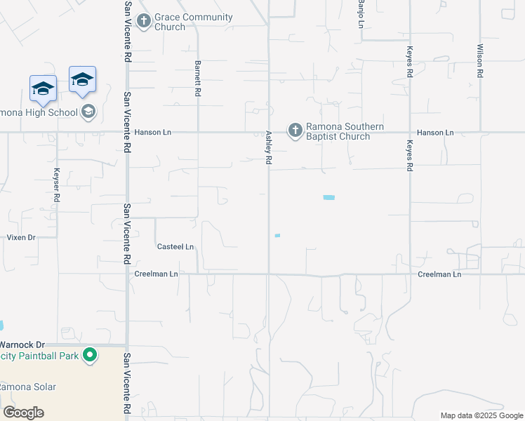map of restaurants, bars, coffee shops, grocery stores, and more near 1703 Ashley Road in Ramona
