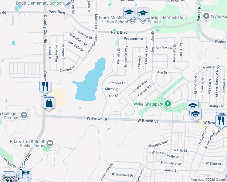 map of restaurants, bars, coffee shops, grocery stores, and more near 1007 Chilton Drive in Wylie