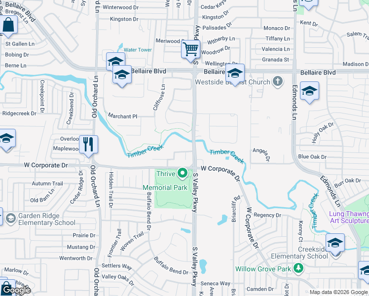 map of restaurants, bars, coffee shops, grocery stores, and more near 1109 Riverside Drive in Lewisville