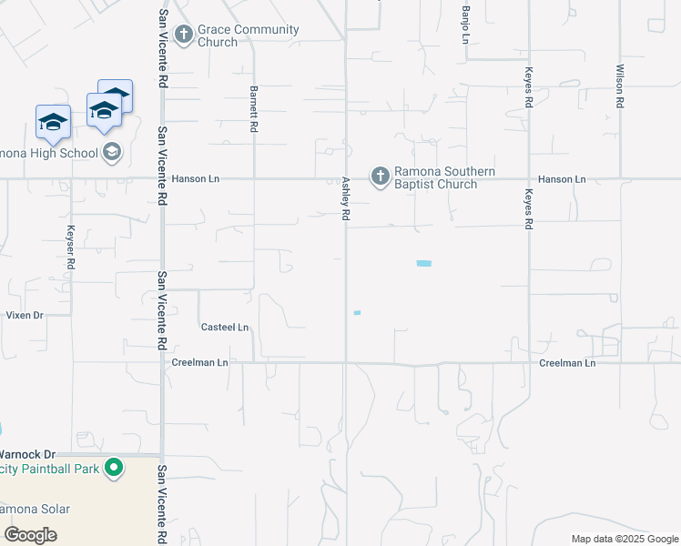 map of restaurants, bars, coffee shops, grocery stores, and more near 1703 Ashley Road in Ramona