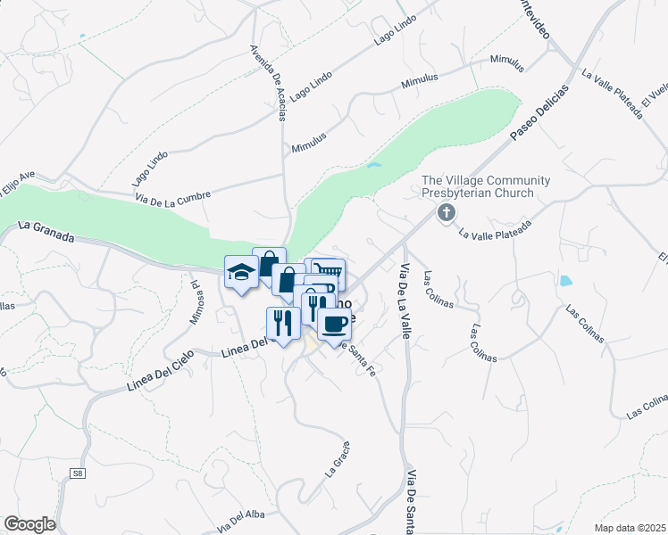 map of restaurants, bars, coffee shops, grocery stores, and more near 6144 El Tordo in Rancho Santa Fe