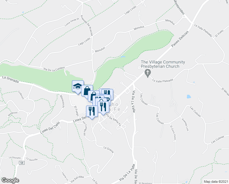 map of restaurants, bars, coffee shops, grocery stores, and more near 6174 El Tordo in Rancho Santa Fe