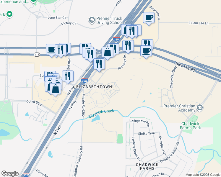 map of restaurants, bars, coffee shops, grocery stores, and more near Small Block Road in Northlake
