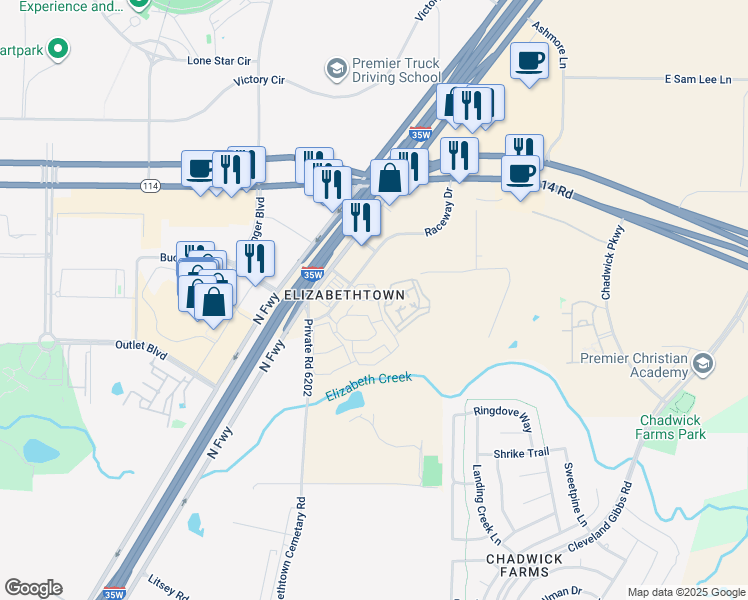 map of restaurants, bars, coffee shops, grocery stores, and more near 8291 Small Block Road in Northlake