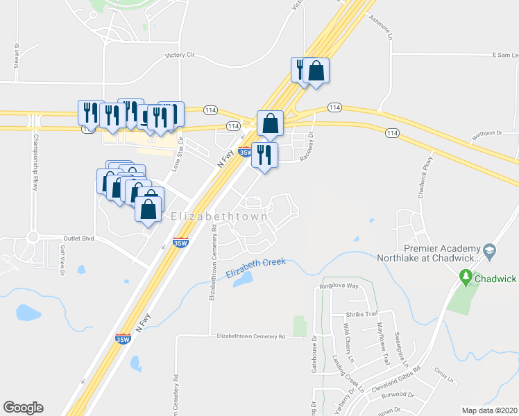map of restaurants, bars, coffee shops, grocery stores, and more near 8293 Small Block Road in Northlake